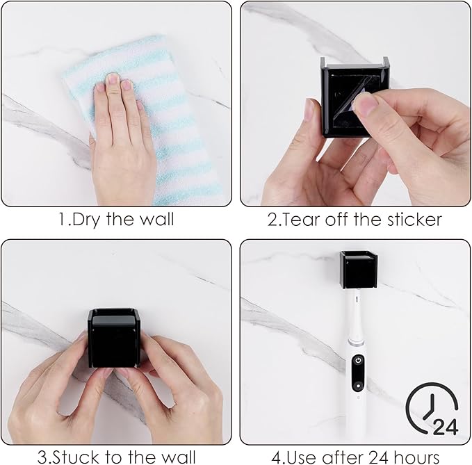 2 PCS Toothbrush Holder Wall Mounted with Cover for Bathroom, Self Adhesive Toothbrush Storage Organizer for Shower, Mini Toothbrush Hanger Rack for Dorm, Cabinet (Black)