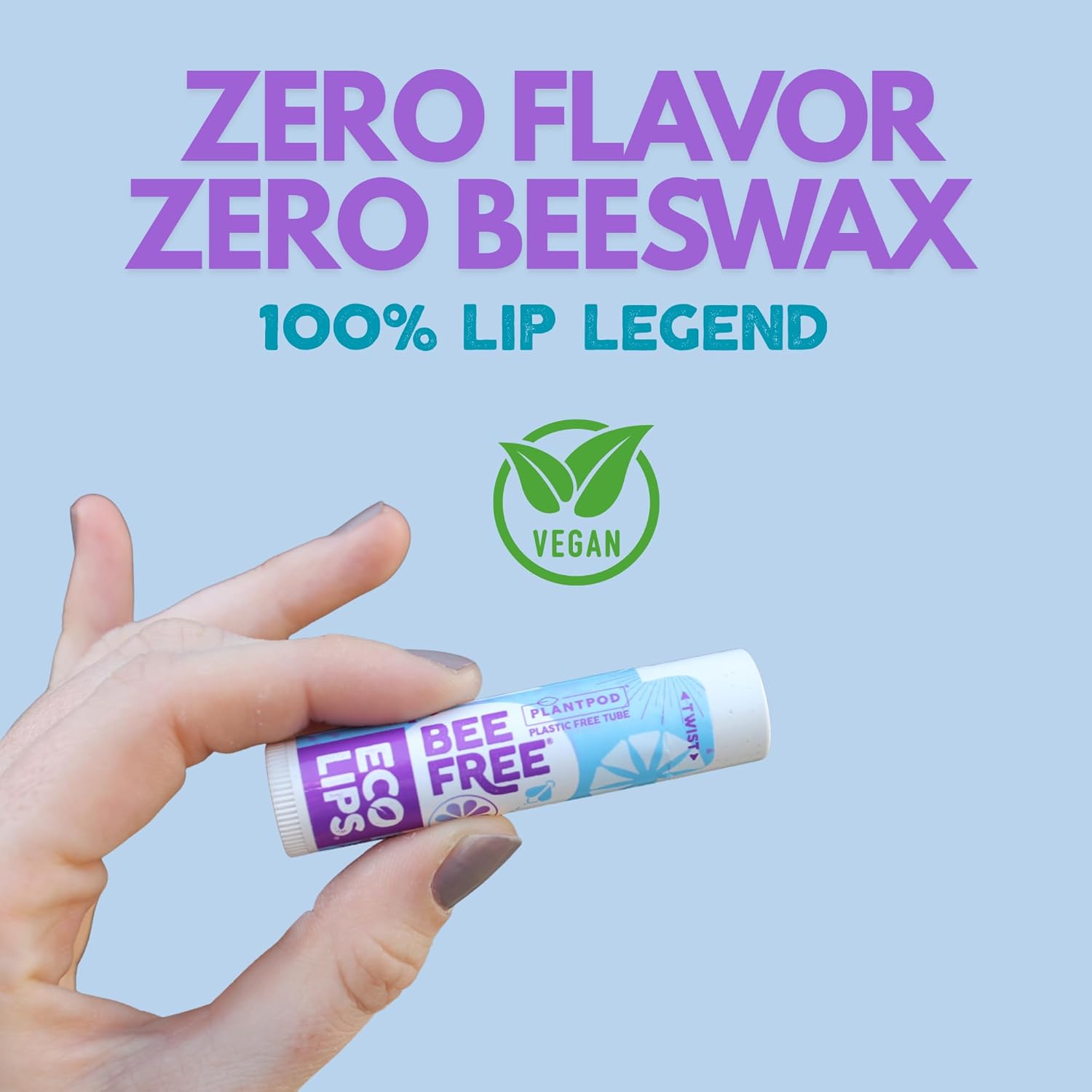 Eco Lips Bee Free Vegan Unscented 100% Natural Lip Balm - Soothe and Moisturize Dry, Cracked and Chapped Lips - 100% Plastic-Free Plant Pod Packaging - Made in USA (6 Tubes)