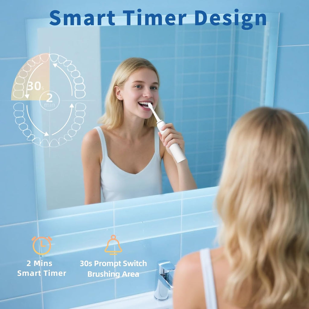 Rooman Oscillation&Vibration Sonic Electric Toothbrush for Adults, with 5 Brush Heads for Travel & Teeth Care, 20000 VPM, 3 Cleaning Modes, 2-Minute Timer, IPX7 Waterproof (White)