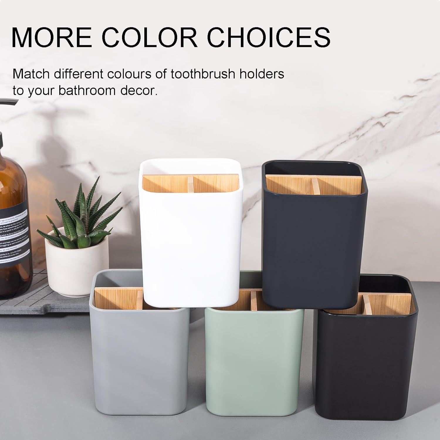 Bamboo Toothbrush Holder for Bathrooms, 3 Slots Toothbrush and Toothpaste Holder Bathroom Counter Organizer for Electric Toothbrushes, Floss, Razors - Cool Grey