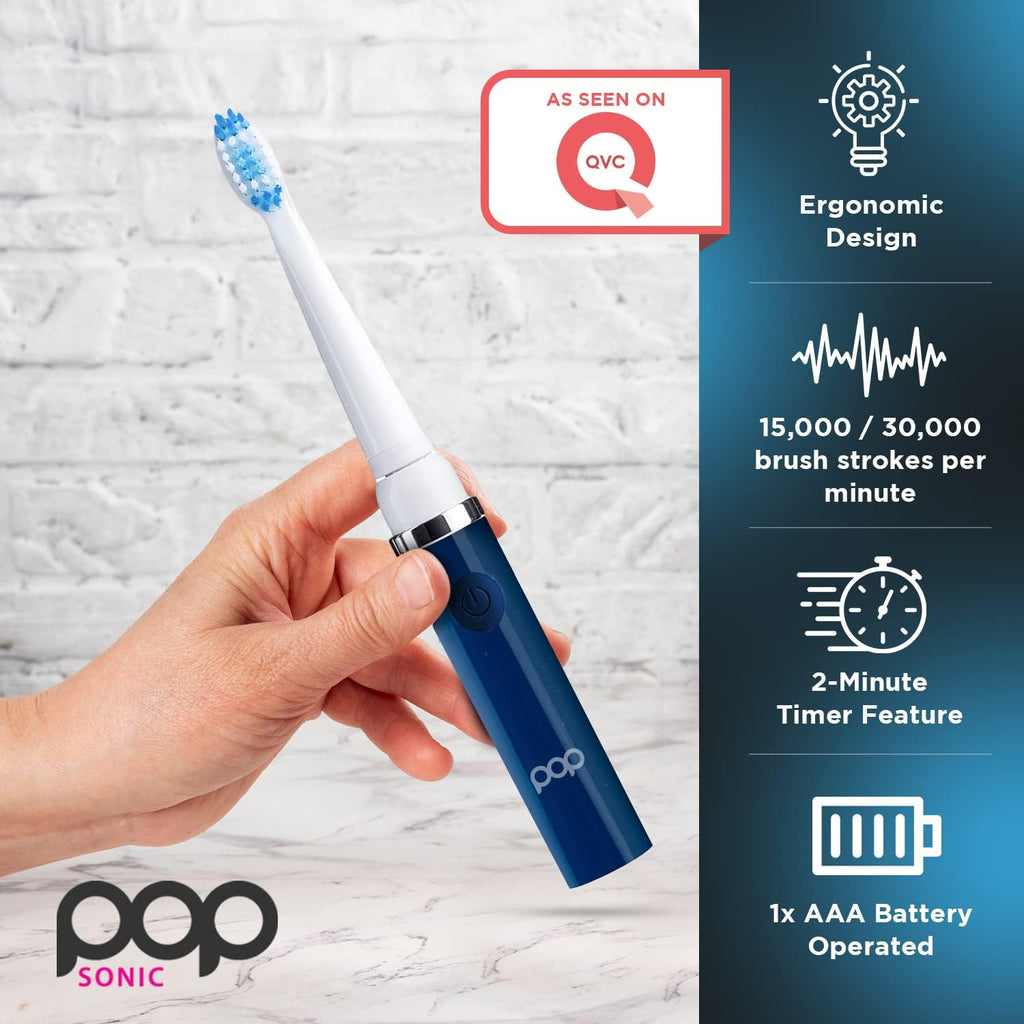 Pop Sonic Electric Toothbrush (Navy Blue) - Travel Toothbrushes w/AAA Battery | Kids Electric Toothbrushes with 2 Speed & 15,000-30,000 Strokes/Minute, Dupont Nylon Bristles