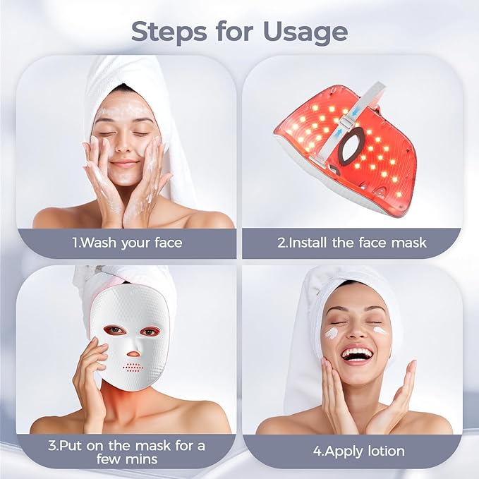 Red Light Therapy for Face LED Face Mask Light Therapy Cordless USB Rechargeable,Red Mask for Home Working Travel Yoga Sleep