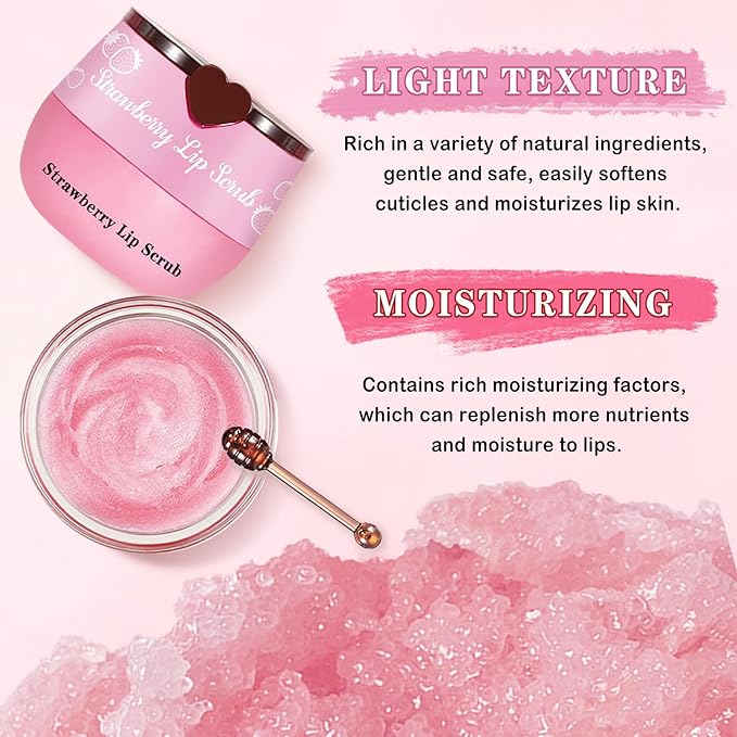 4PCS Lip Scrub and Mask Set,Strawberry and Honey Pot Lip Balm,Reduces Lip Lines Lip Exfoliator Scrub and Moisturizer,Repair Bee Lip Balm and Lip Scrub Set,Lip Mask Overnight