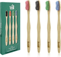 Bamboo Toothbrushes, Medium Bristles BPA-Free Bristles Toothbrushes for Adults - Eco-Friendly, Natural Wooden Toothbrush 4 Pack