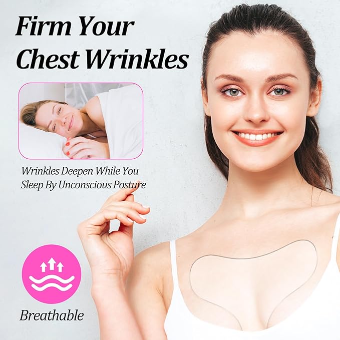 2 Pcs Chest Wrinkle Pads, Reusable Silicone Patches for Decollete & Cleavage, Overnight Sleeping Chest Anti Wrinkle Pads for Skin Firming, Smoothing