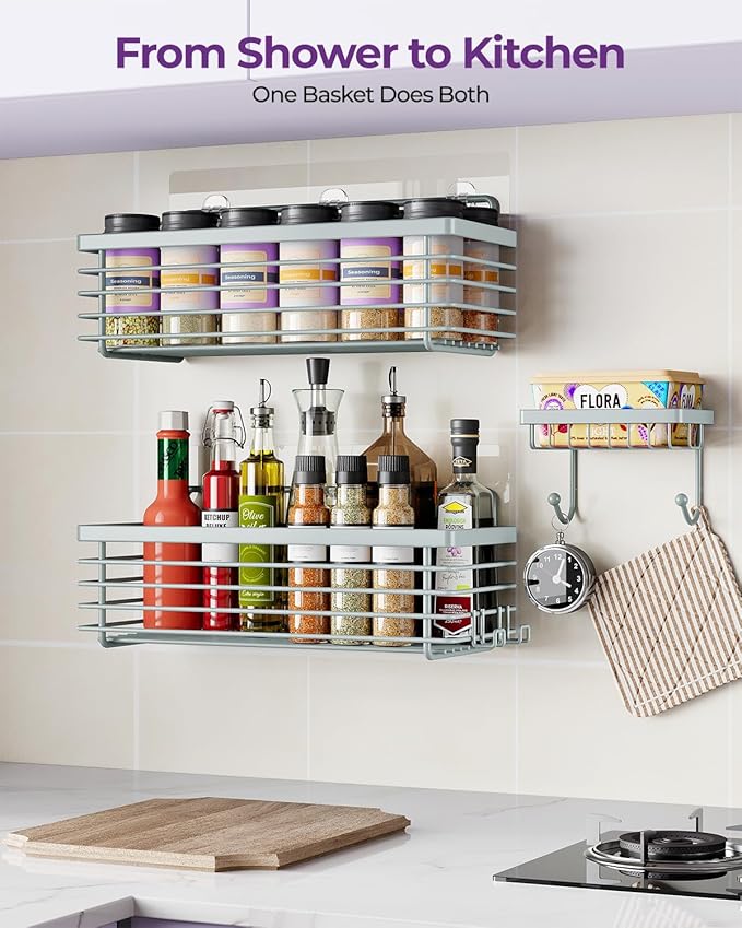 ODesign Shower Caddy 3 Pack SUS304 Stainless Steel-No Drilling-Shower Bathroom Shelves Rack,Rustproof Wall Mounted,Adhesive Shower Shelf Basket Organizer-Grey