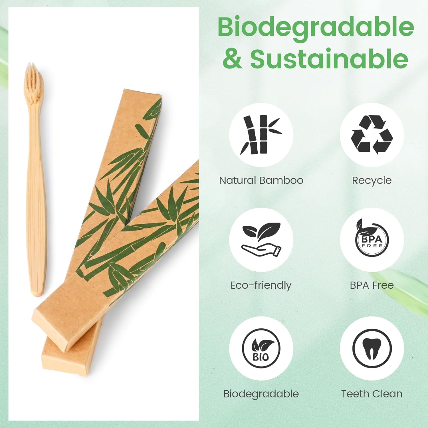 Bamboo Toothbrushes Soft Bristles 10 Pack, Biodegradable BPA Free Soft Bristles Toothbrushes for Adult, Eco-Friendly, Natural Wooden Organic Toothbrush