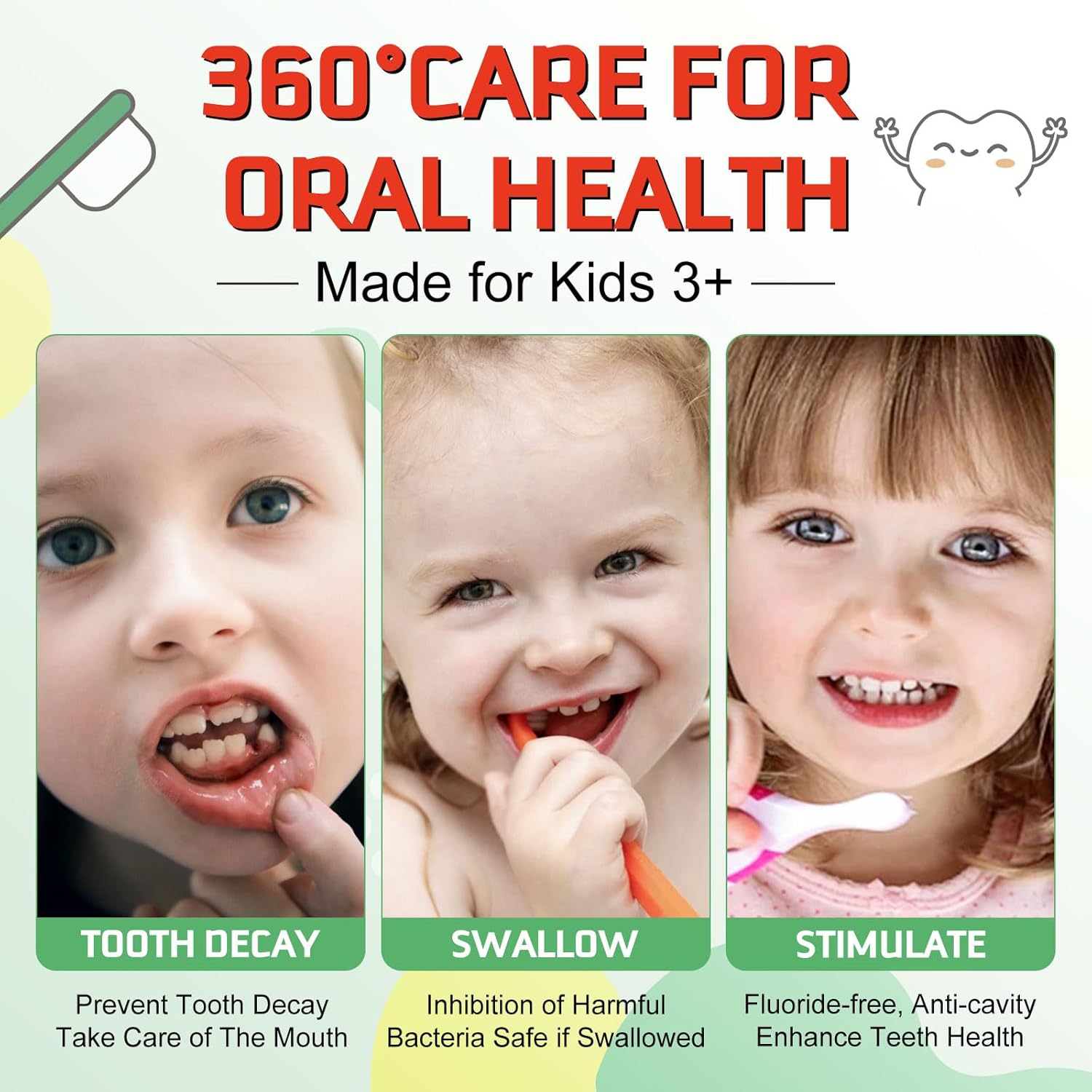 Foam Toothpaste Kids,Toddler Toothpaste with Low Fluoride & Natural Formula to Reduce Plaque, Kids Toothpaste for U Shaped Toothbrush for Children Ages 3 Plus (120 ML, Orange & Strawberry)