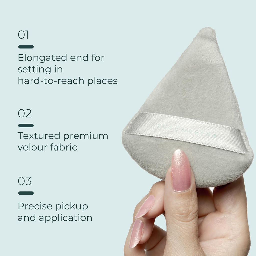 Rose and Ben Beauty C42 Foundation Brush & Setting Puff Bundle | Professional Makeup Tools for Flawless Liquid, Cream & Powder Application | Streak-Free Coverage & Precise Undereye Blending | Cruelty-