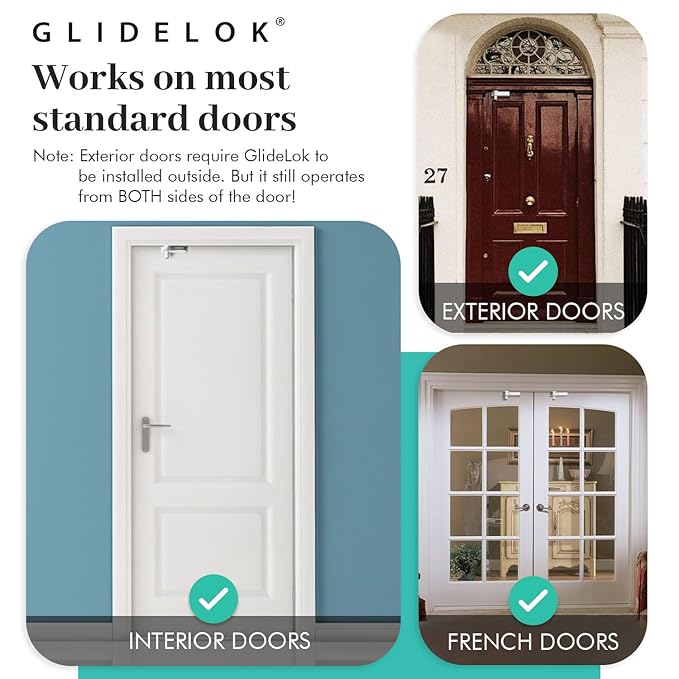 1 Pack – GlideLok Child Safety Door Top Lock | for Interior & Exterior Doors | Lock & Unlock from Both Sides | Stop Kids, Pets, Dogs & Cats from Opening Doors