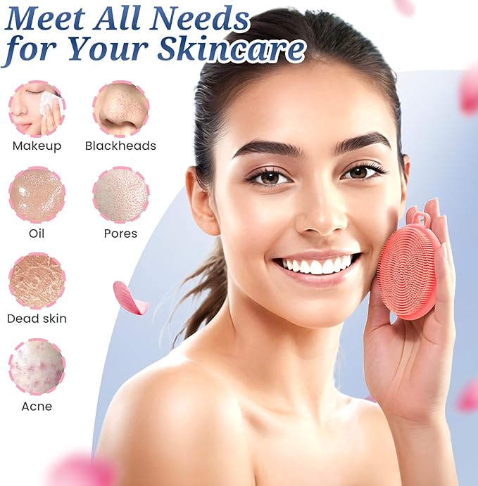 Silicone Face & Back Scrubber Set, Manual Face & Body Scrubber Exfoliator with Soft Bristles and Non-Slip Handle, Back Brush Bath Brush with 2 Detachable Brush Heads(3PCS Green Set)