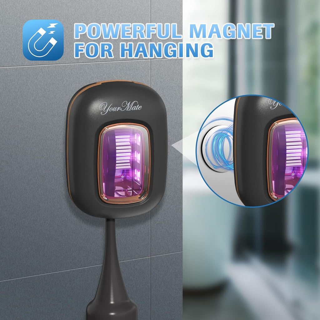 YourMate Rechargerable UVC Toothbrush Sanitizer Case Pro Compatible with Electric Toothbrush Heads/Regular Toothbrushes Travel Toothbrush Covers Case Magnetic Holder for Houshold/Traveling Black