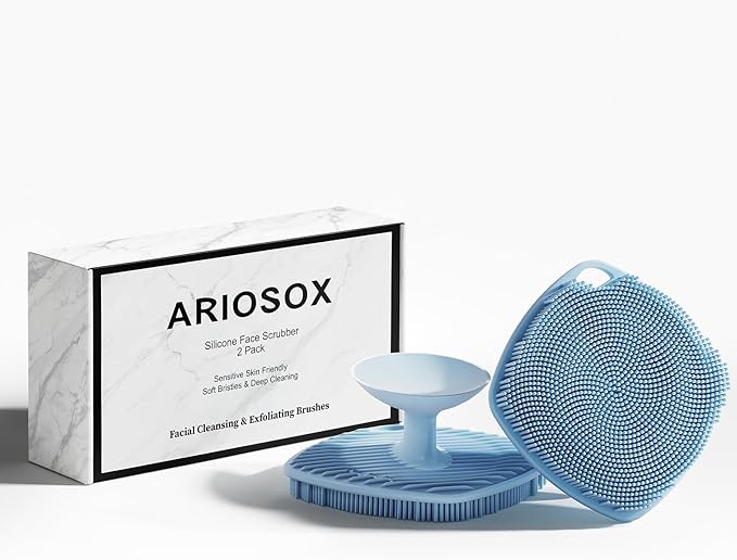 2 Pack Face Scrubbers, Silicone Face Scrubber Soft Bristles, Gentle Lather, Exfoliating & Deep Cleaning for Sensitive Skin, Giant Suction Cup Stick Securely, Easy to Store (Blue)