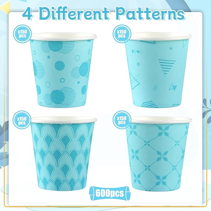 600Pcs 3oz Disposable Paper Bathroom Cups, Small Mouthwash Cups for Coffee Drinking, Bathroom, Home, Party, Office, Picnic, Travel and Events, Blue