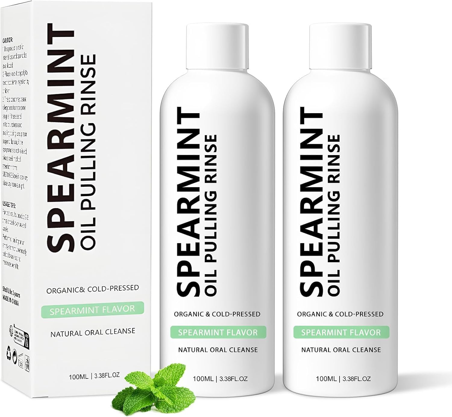 Spearmint Oil Pulling Rinse, Cold-Pressed Coconut Oil for Whitening Teeth, Peppermint Pulling Oil for Teeth and Gums, Pure Mint Mouthwash (2PCS*100ML)