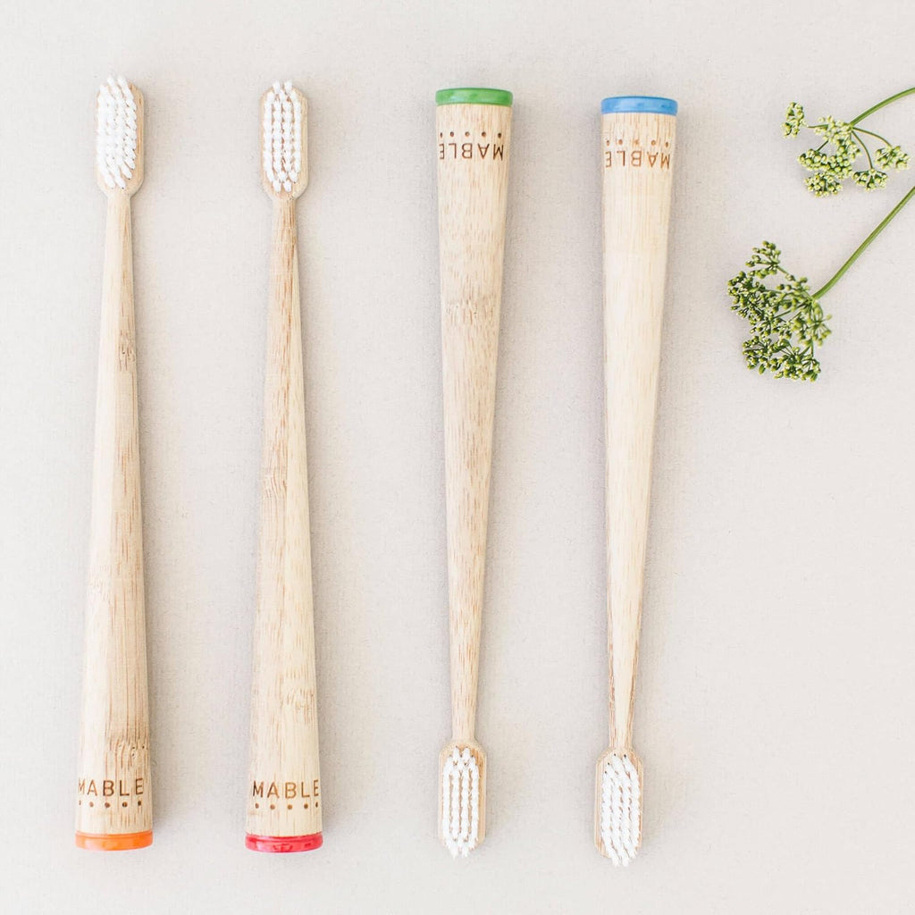 MABLE Bamboo Toothbrush for Adults – Soft Bristle, Compostable Wooden Toothbrushes, Available in 2 Pack and 4 Pack (Soft Bristles (Pack of 4)