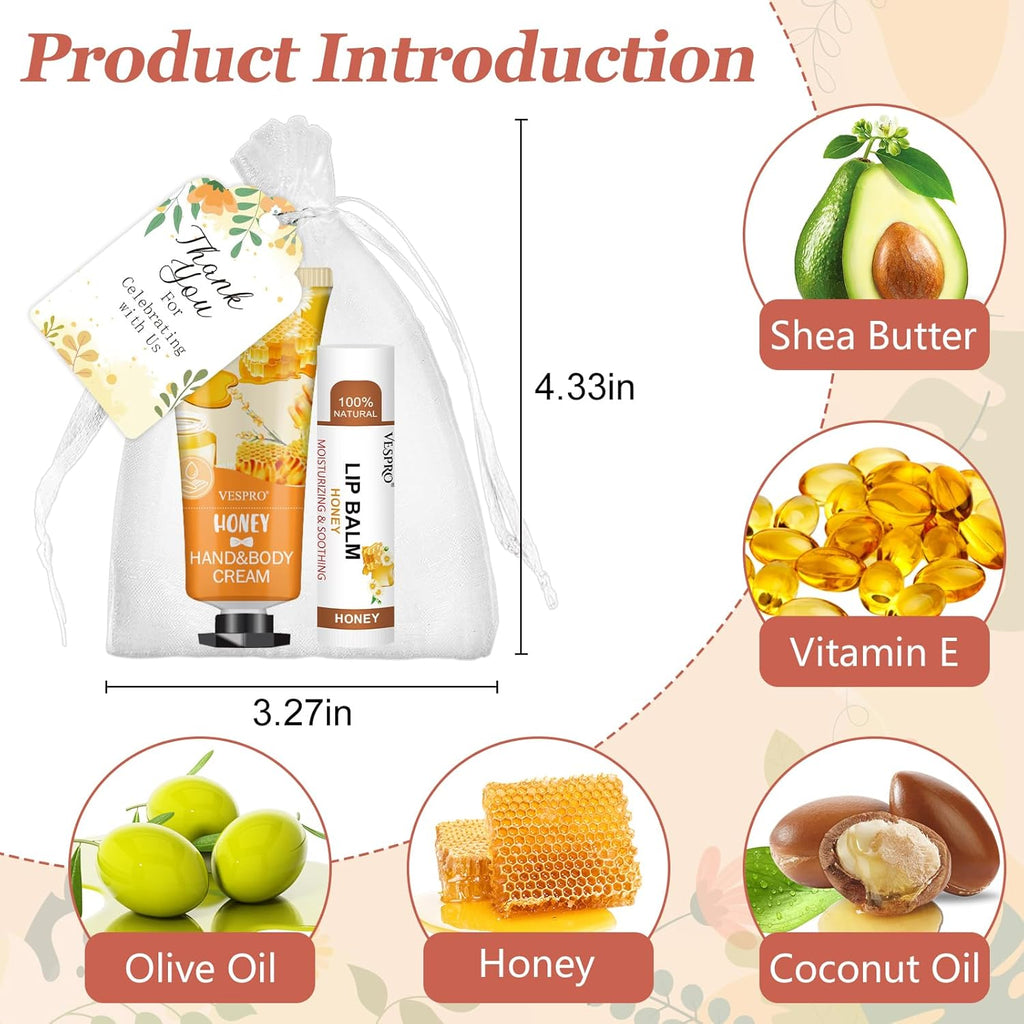 30 Sets Bulk Hand Cream and Bulk Lip Balm Gifts, Stocking Stuffers for Women, Wedding Favors for Guests with Thank You Card and Organza Bags, Christmas Gifts, Employee Appreciation Gifts