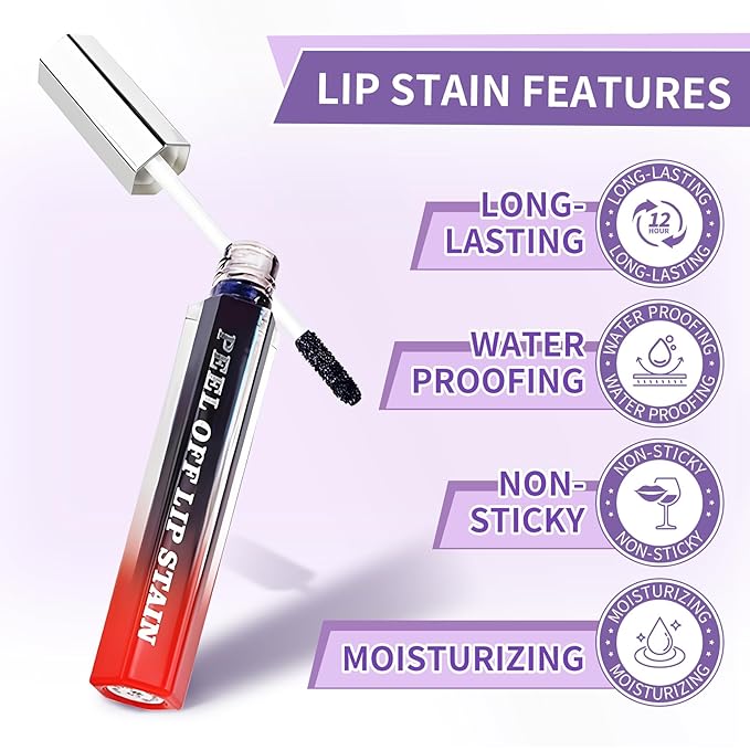 CAHIUYOA 5PCS Lip Stain Peel Off Lip Liner Stain,Matte Lip Tint Stain Peel Off Liquid Lipstick Long Lasting Waterproof Lipstain Makeup Set Gift for Women