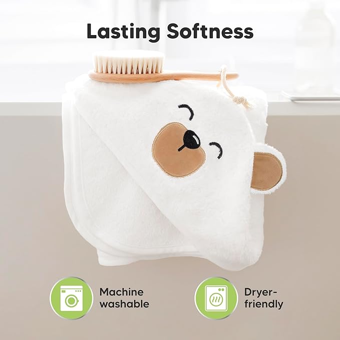KeaBabies Hooded Baby Towel for Newborn - Viscose Derived from Bamboo Large Baby Bath Towels with Hood for Boys, Girls, Toddler, Extra Absorbent & Soft Newborn Bath Essentials (Grizzly, Petite)