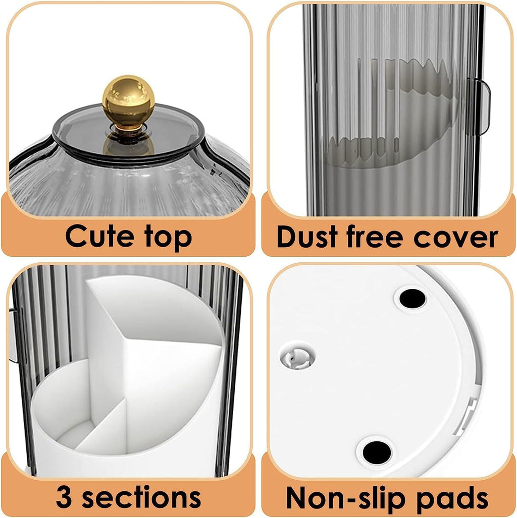 Dustproof Toothbrush Holders with Cover, Rotating Electric Toothbrush and Toothpaste Holder for Bathroom Countertop, 3 Slots Makeup Brushes Organizer, Grey White