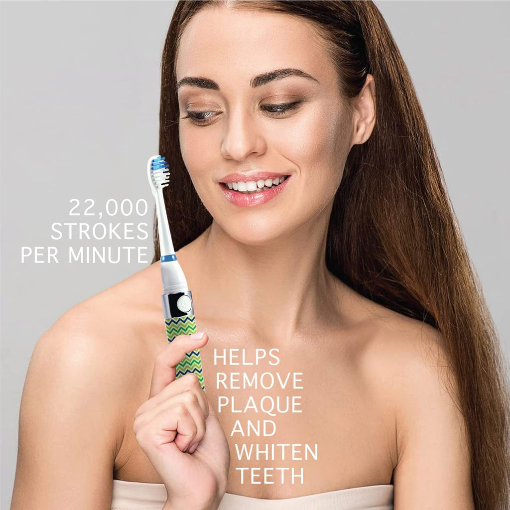 Pursonic Portable Sonic Toothbrush Battery Operated, Battery Included, 3 Brush Heads Included, 22,000 Strokes Per Minute, Brush On The Go (Green)