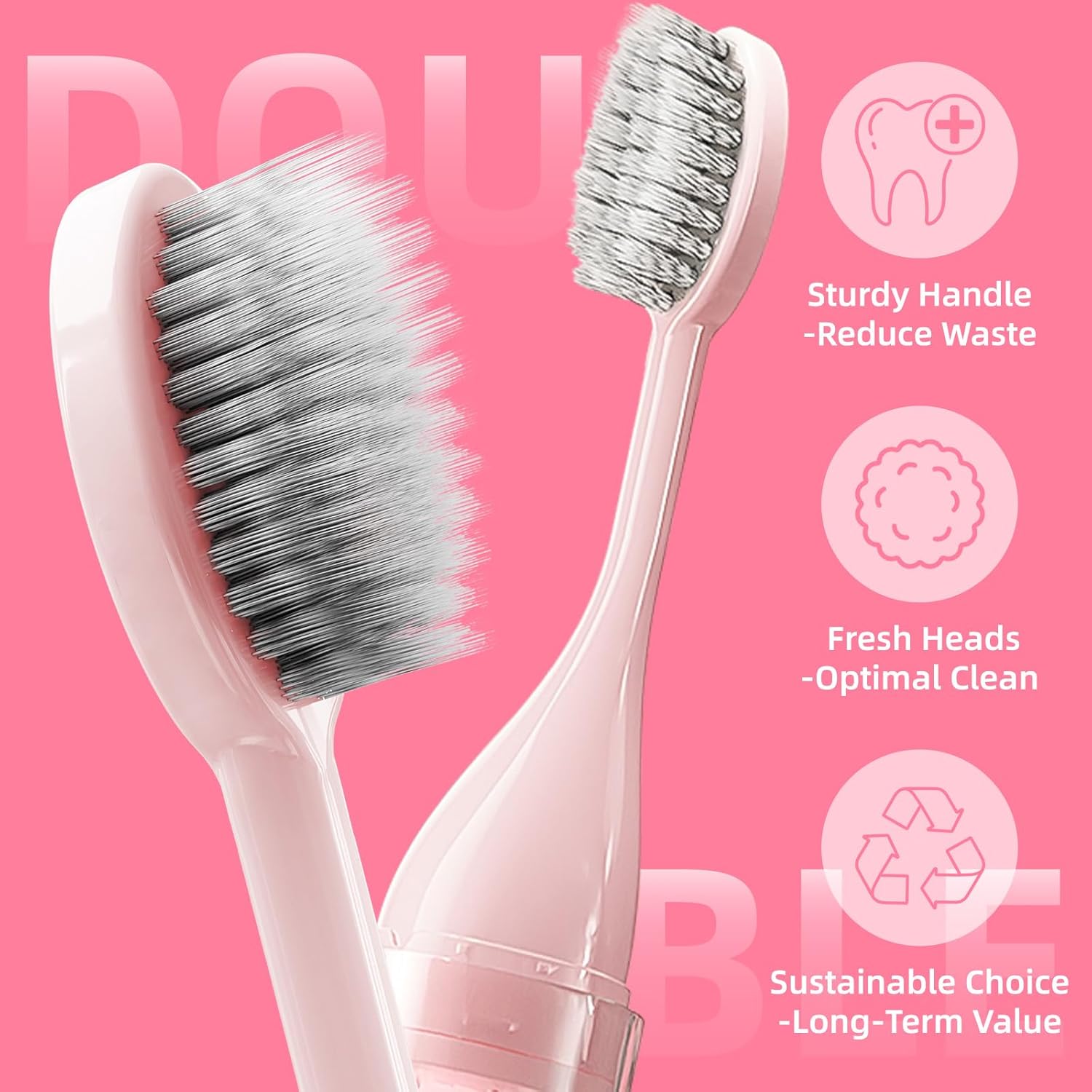 Travel Toothbrush with Built-in Toothpaste Container, Foldable Toothbrush with 2 Soft Brush Head, Portable Reusable Toothbrushes for Business Trips, Camping, Travel Size (Pink)
