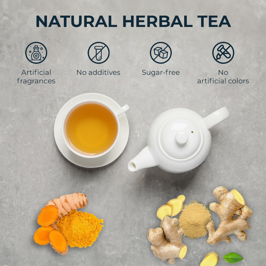 Turmeric Ginger Tea Bags - 55 Count (+5 Tea Bags) Bamboo Tong Included - 5.11 oz, Re-Steep Herbal Blend, No Sugar, No Additives, Body Warm, Health &Support