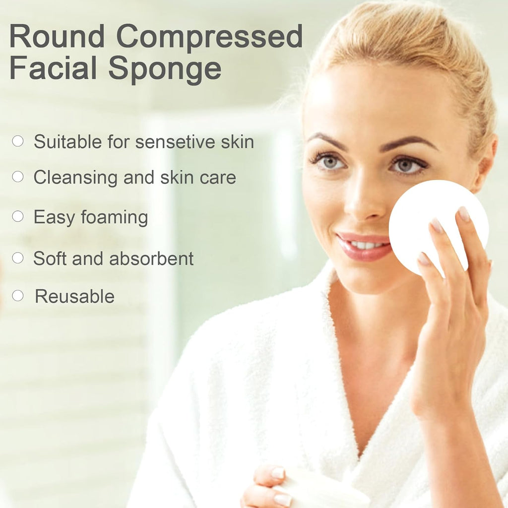120 Count Compressed Facial Sponges, Face Cleansing Sponge for Estheticians Spa Wash Round Makeup Removal Sponge Pads for Women,Girls Compress Exfoliating Removal Sponge (White)