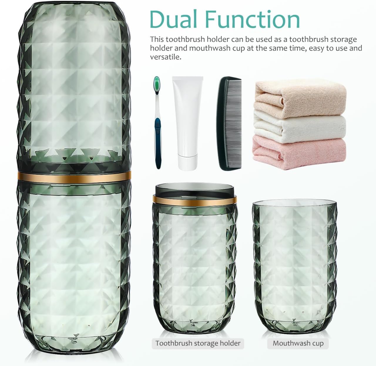 2PCS Travel Toothbrush Case Portable Toothbrush Holder Cup Storage Container for Bathroom Home School and Travel - Green
