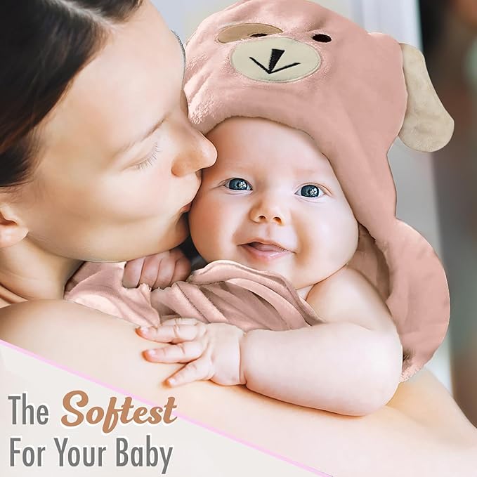 Baby Towels with Hood - Soft, Absorbent Viscose Made of Bamboo, Extra Large 35 x 35 Inches, for Newborns, Infants, Boys and Girls, Dusty Pink