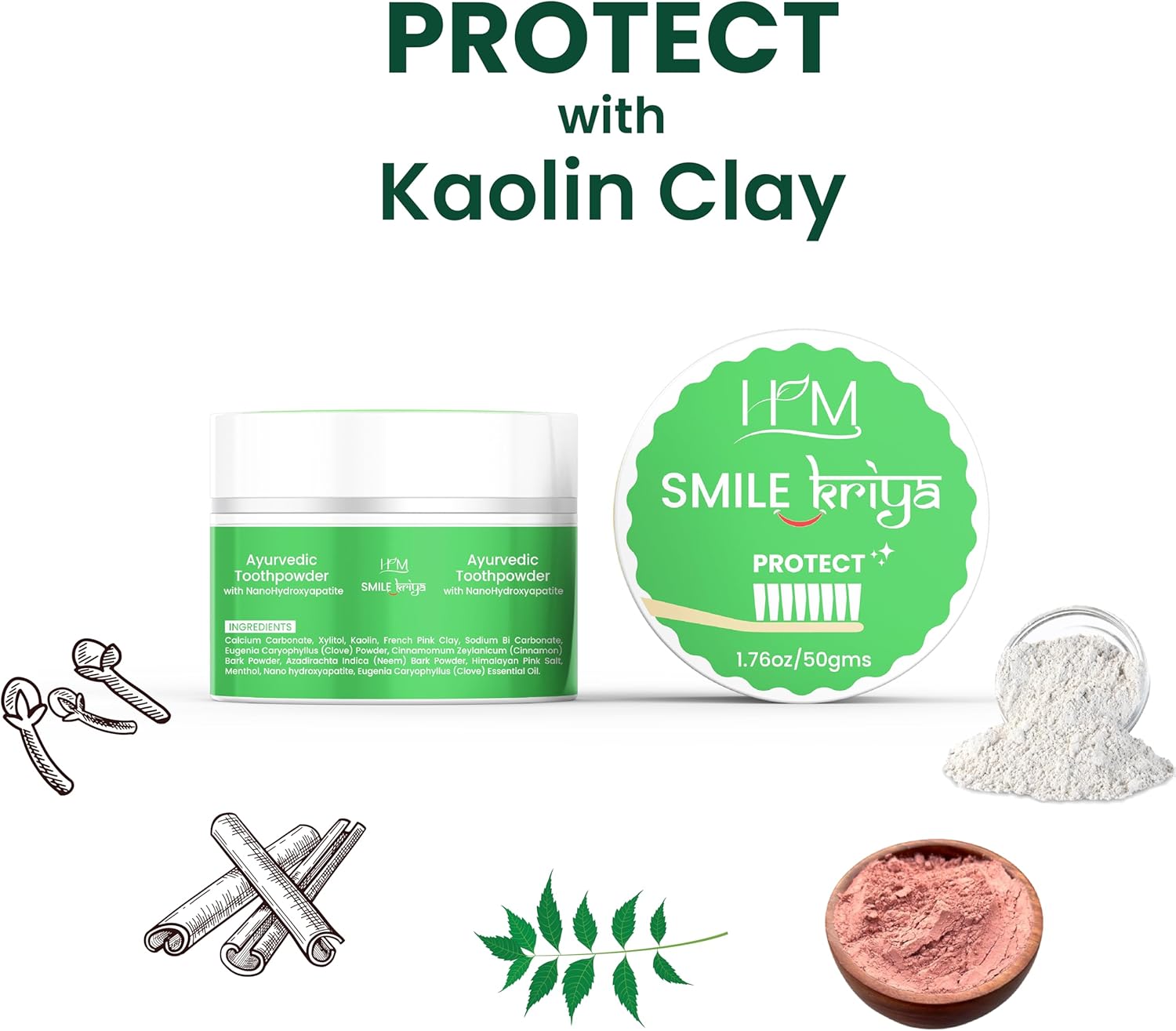 HM - Smile Kriya Ayurvedic Toothpowder Duo (Pack of 2) | Whitens Teeth Naturally, Remineralizes Enamel, Strengthens Gums & Freshens Breath | Activated Charcoal & NanoHydroxyapatite | 1.76 oz X 2