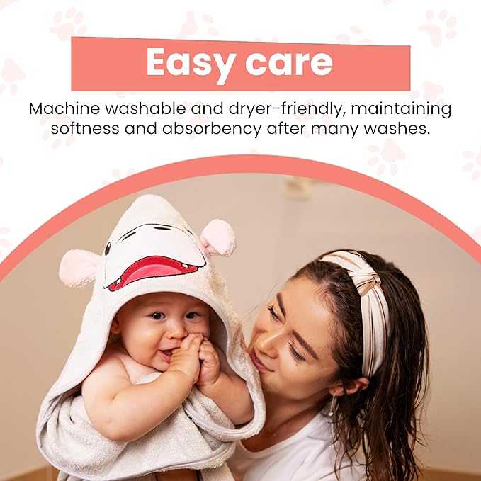 Premium Hooded Towel - 500GSM Viscose derived from Bamboo Baby Towels - Ultra Soft & Absorbent, Extra Large 35” x 35”, Hypoallergenic, Machine Washable Toddler Towel - Hippopotamus