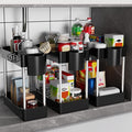 3 Pack Under Sink Organizers and Storage, 2 Tier Bathroom Cabinet Organizer Shelf with Hanging Cups for Kitchen & Bathroom (Black)
