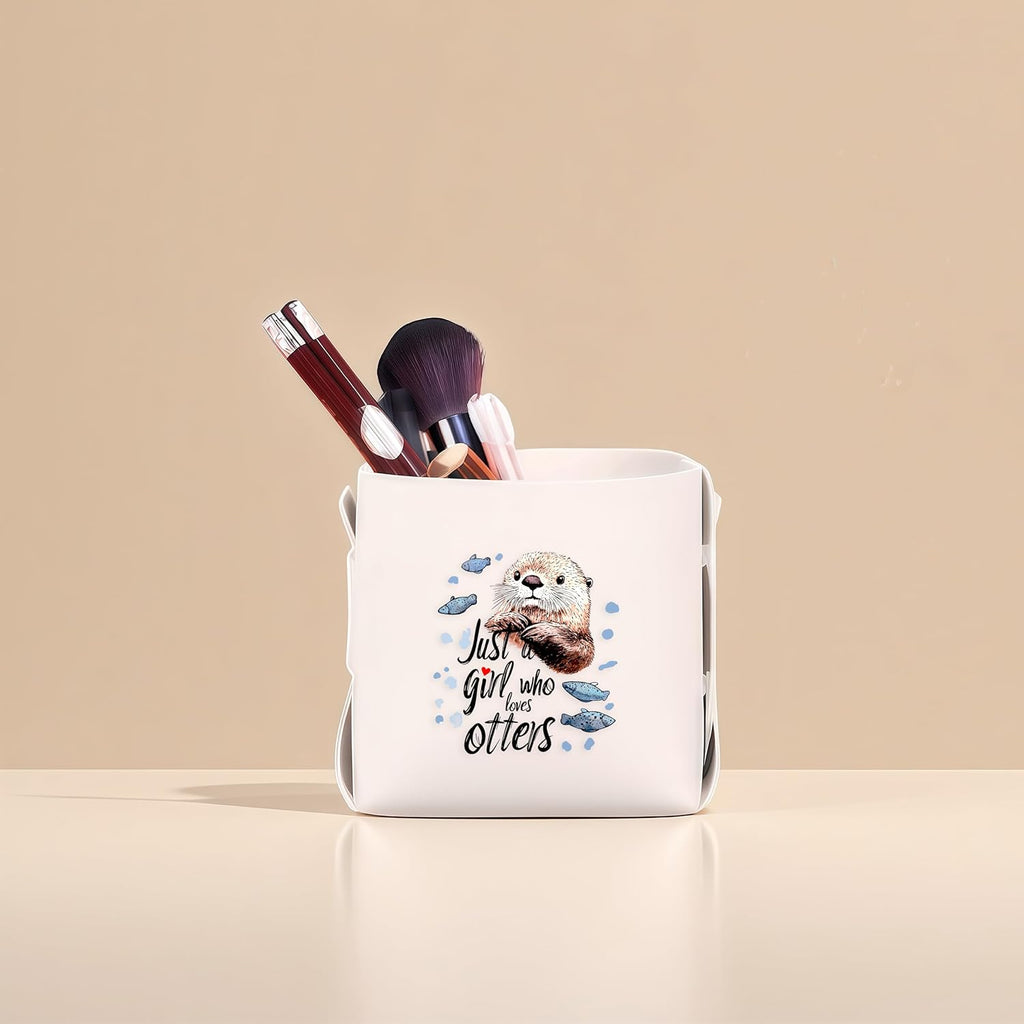 Sea Otter Makeup Brush Holder, Decorative Desk Organizer for Jewelry Pen Pencil Glasses Storage, Sea Otter Lovers Themed Gifts Stuff For Girls Teens Kids Women!