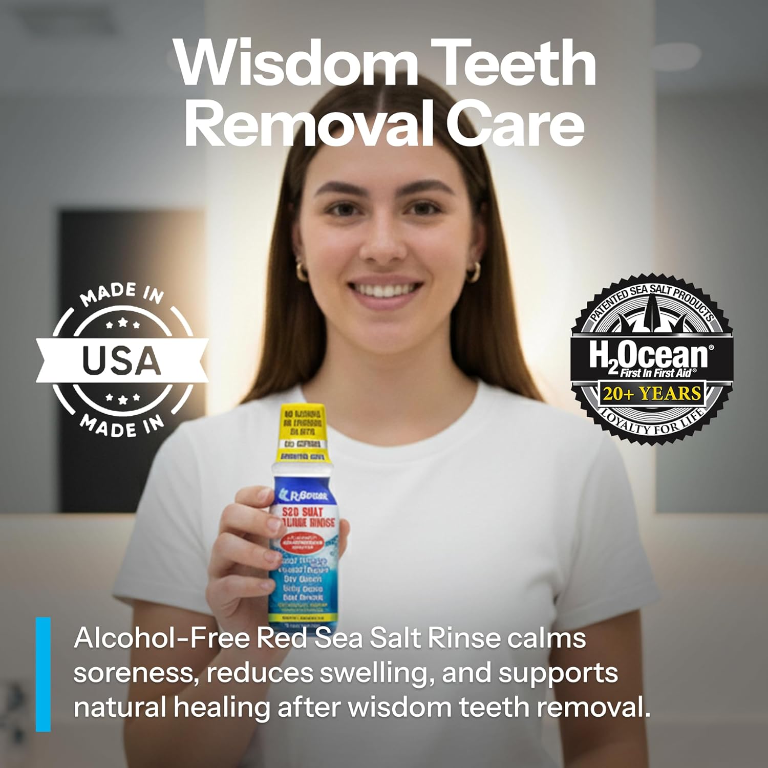 H2Ocean Healing Rinse Natural Sea Salt Oral Care - Mouth Rinse for Oral Care - Great for Piercings, Sore Throats & Gum Health - Alcohol- & Fluoride-Free Mouthwash - Lemon Ice, 8 oz