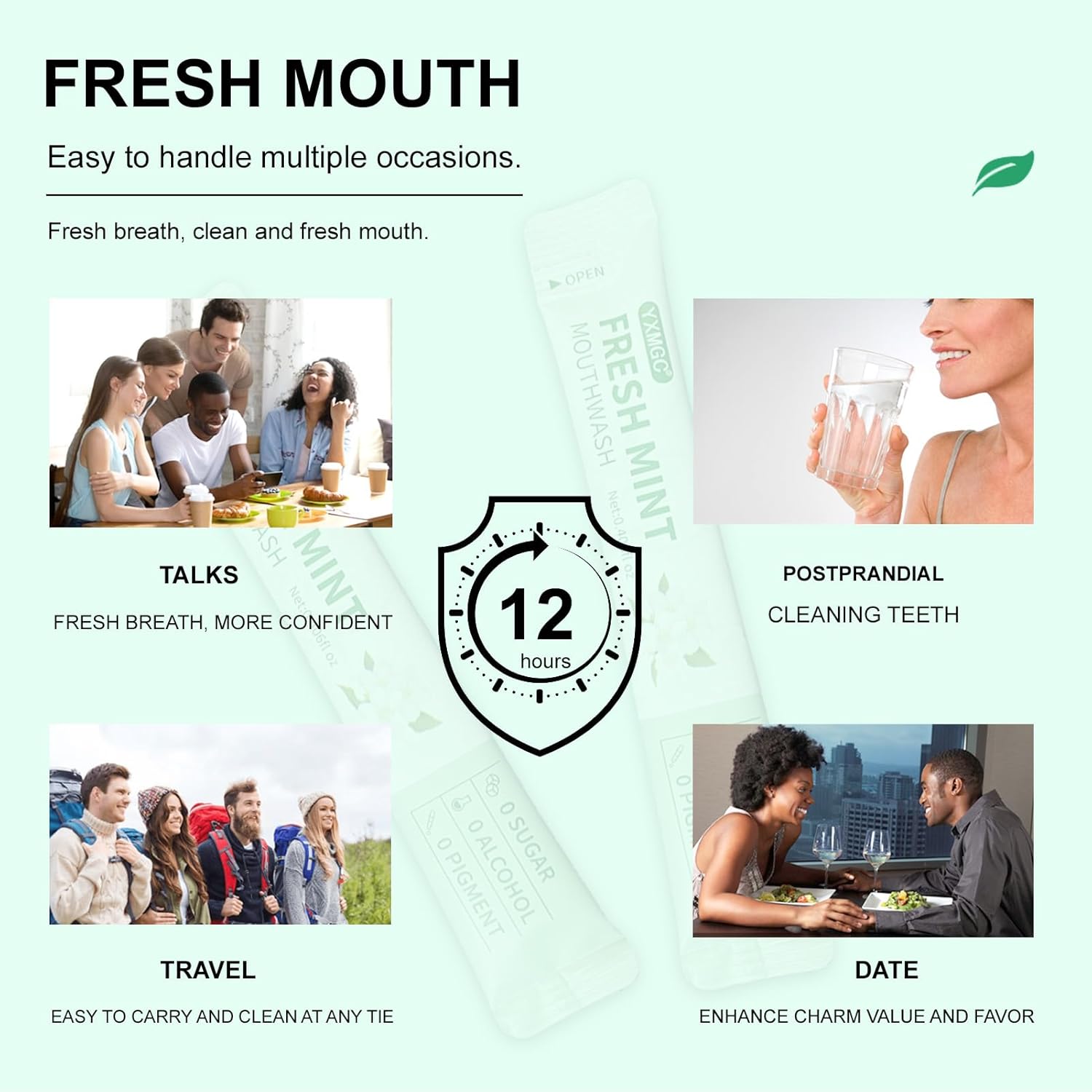 Travel Size Mouthwash Packets – Portable, Fresh Breath Anytime, Eliminates Bad Breath, Sugar-Free, Alcohol-Free, 20 Pack × 0.4 Fl Oz