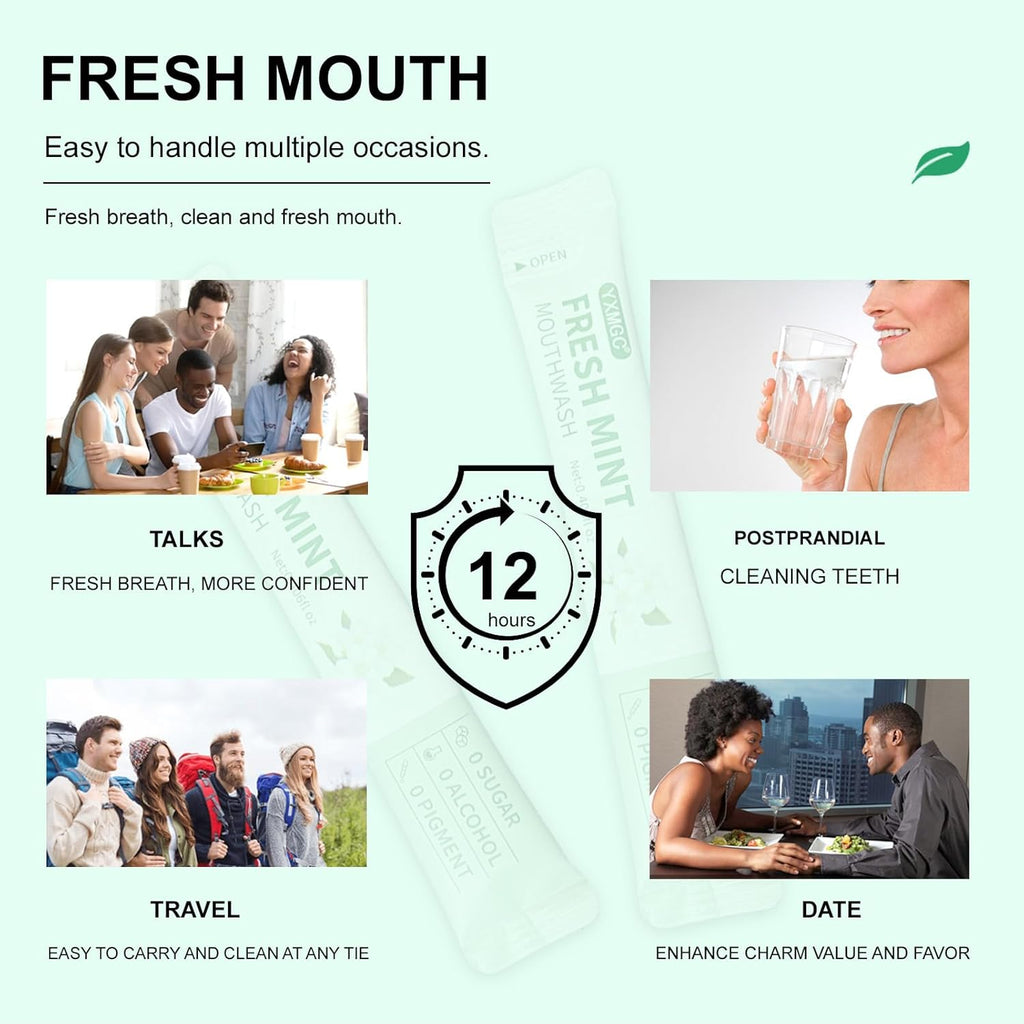 Travel Size Mouthwash Packets – Portable, Fresh Breath Anytime, Eliminates Bad Breath, Sugar-Free, Alcohol-Free, 7 Pack × 0.4 Fl Oz