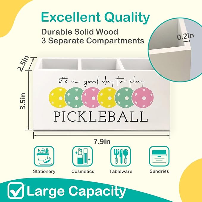 Pickleball Gifts Wooden Pen Pencil Holder for Desk Accessories, Pickle Ball Gifts, Gift for Pickleball Lovers Women Wood Makeup Brush Toothbrush Holder Organizer for Vanity Bathroom