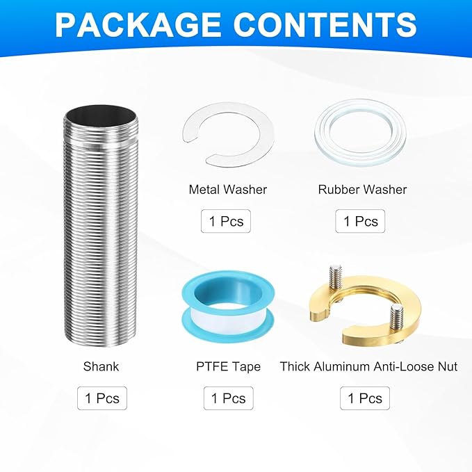 uxcell Faucet Mount Extension Shank 4"x 1.25" Stainless Steel Pipe Faucet Extension Nipple Locknut Kit with Stainless Steel Thick Anti-Loose Nut and Gasket Fittings for Basin