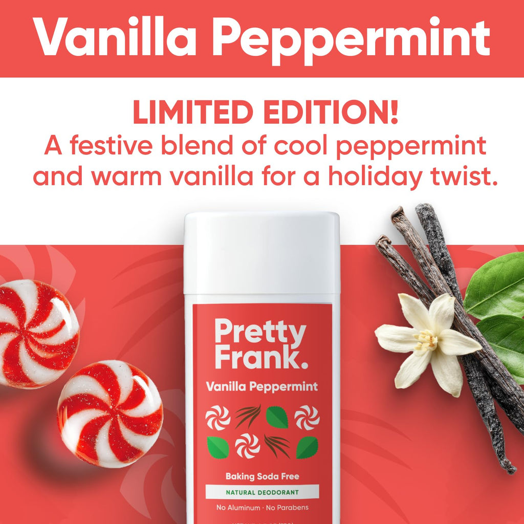 Pretty Frank Natural Aluminum-Free Deodorant Stick, Baking Soda-Free, Vanilla Peppermint (1-Pack) | Sensitive Skin Friendly, Effective Odor Control for Women & Men, Organic Ingredients