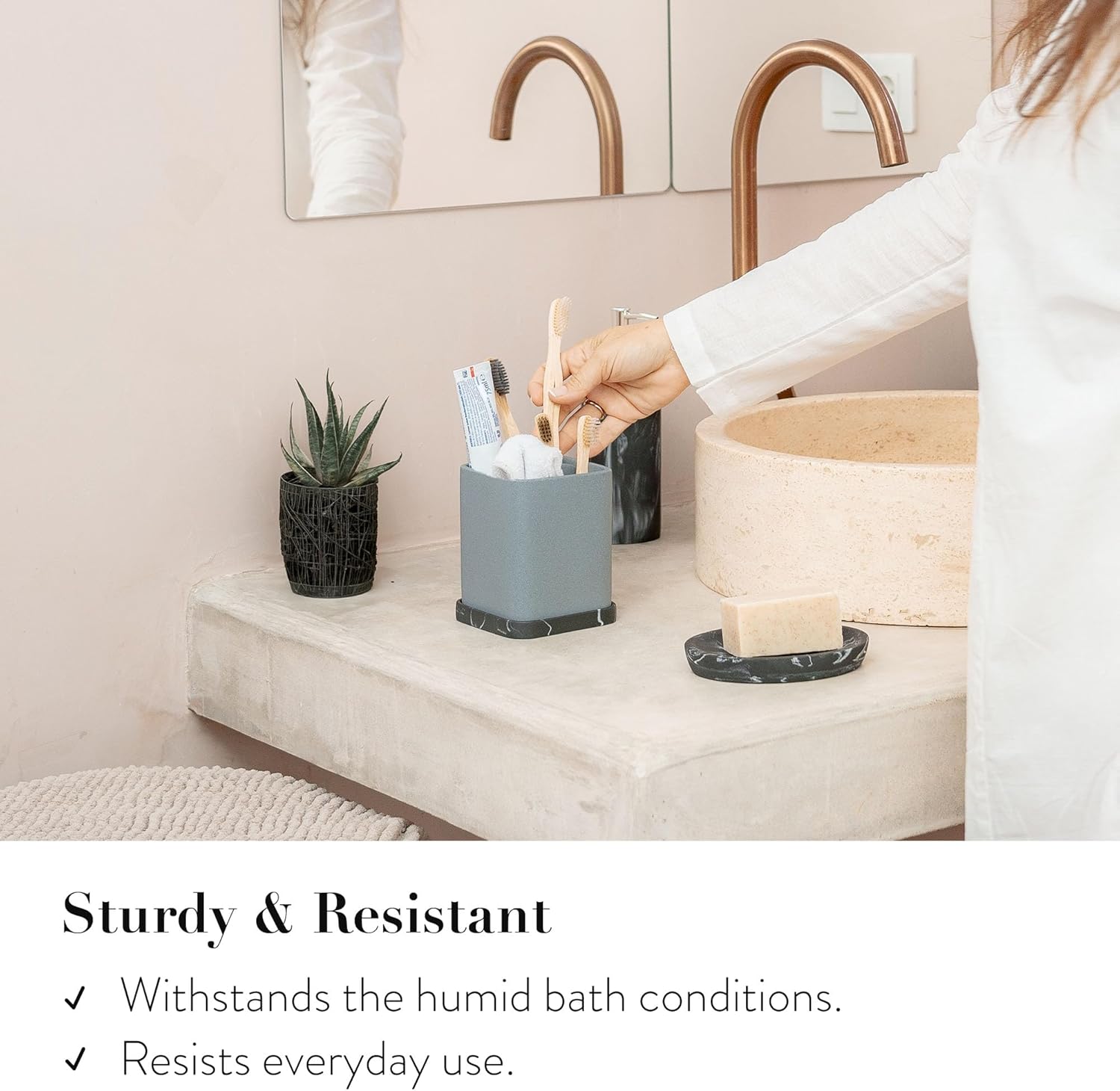 ZCCZ Toothbrush Holder, Durable Countertop Resin Electric Toothbrush Toothpaste Makeup Brush Razor Holder Stand Bathroom Organizer with Detachable Tray