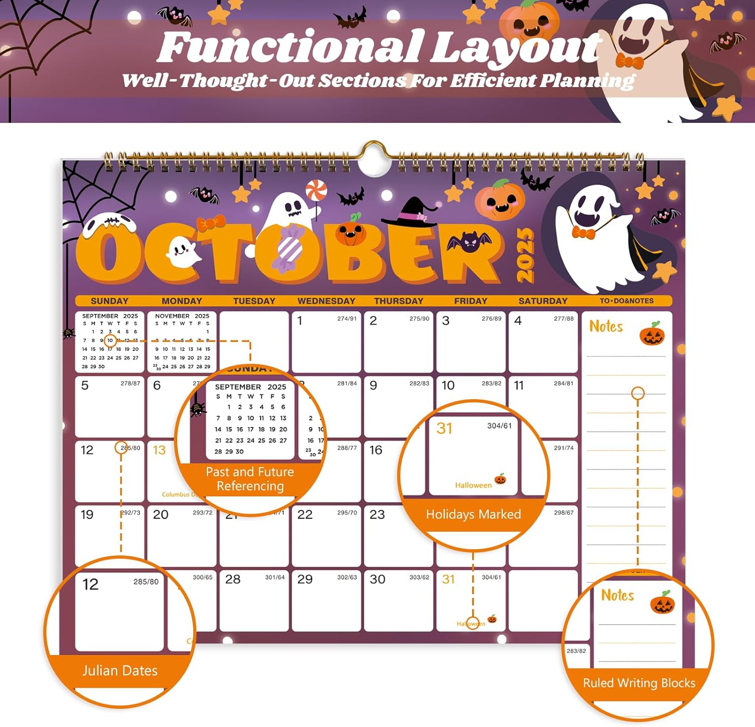 2025-2026 Wall Calendar, Calendar 2025-2026, 18 Month Calendar July 2025 - December 2026, 14.8" X 11.5", Calendar with Twin-Wire Binding, Hanging Hook and Julian Dates (Seasonal Designs)