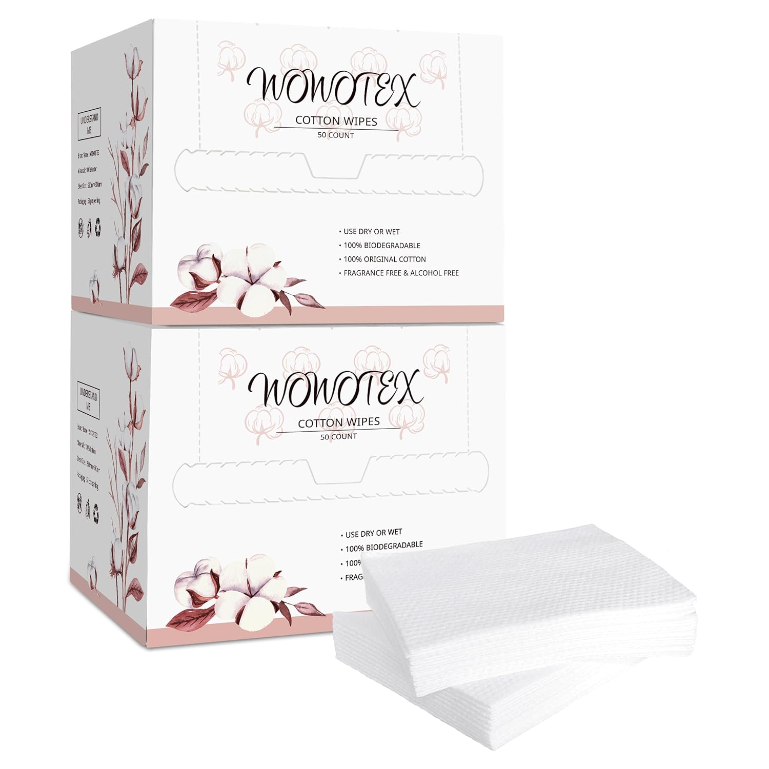 100% Cotton Disposable Face Towel 100 Count 10x12 Inch | Biodegradable Thick Soft One Time Use Dry Wipes for Sensitive Skin, Baby Care, Facial Cleaning, Makeup Removal