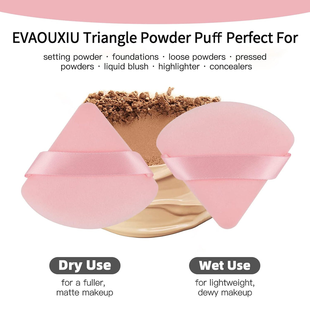 2 Pcs EVAOUXIU Triangle Powder Puff for Face Powder, Soft Plush Setting Powder Puff, Velour Cosmetic Foundation Blender Sponge Beauty Makeup Tools (Pink)