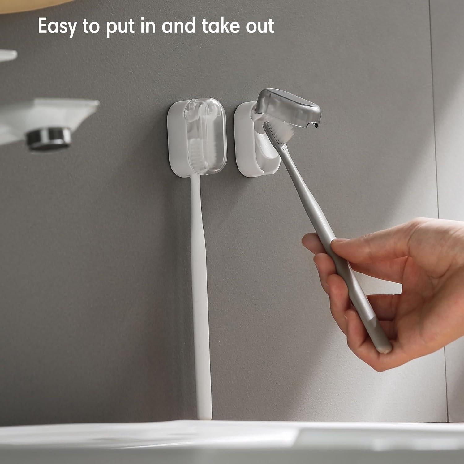 BALUCA 3 PCS Travel Toothbrush Head Covers Caps, Tooth Brush Protector Case Wall Mounted Hanging Rack Organizer for Travel, Camping, Bathroom, School, Business (Grey)