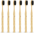 Virgin Forest Bamboo Toothbrush, Vegan Natural ECO Friendly Wood Toothbrushes, Biodegradable Organic Charcoal Tooth Brush, Pack of 6