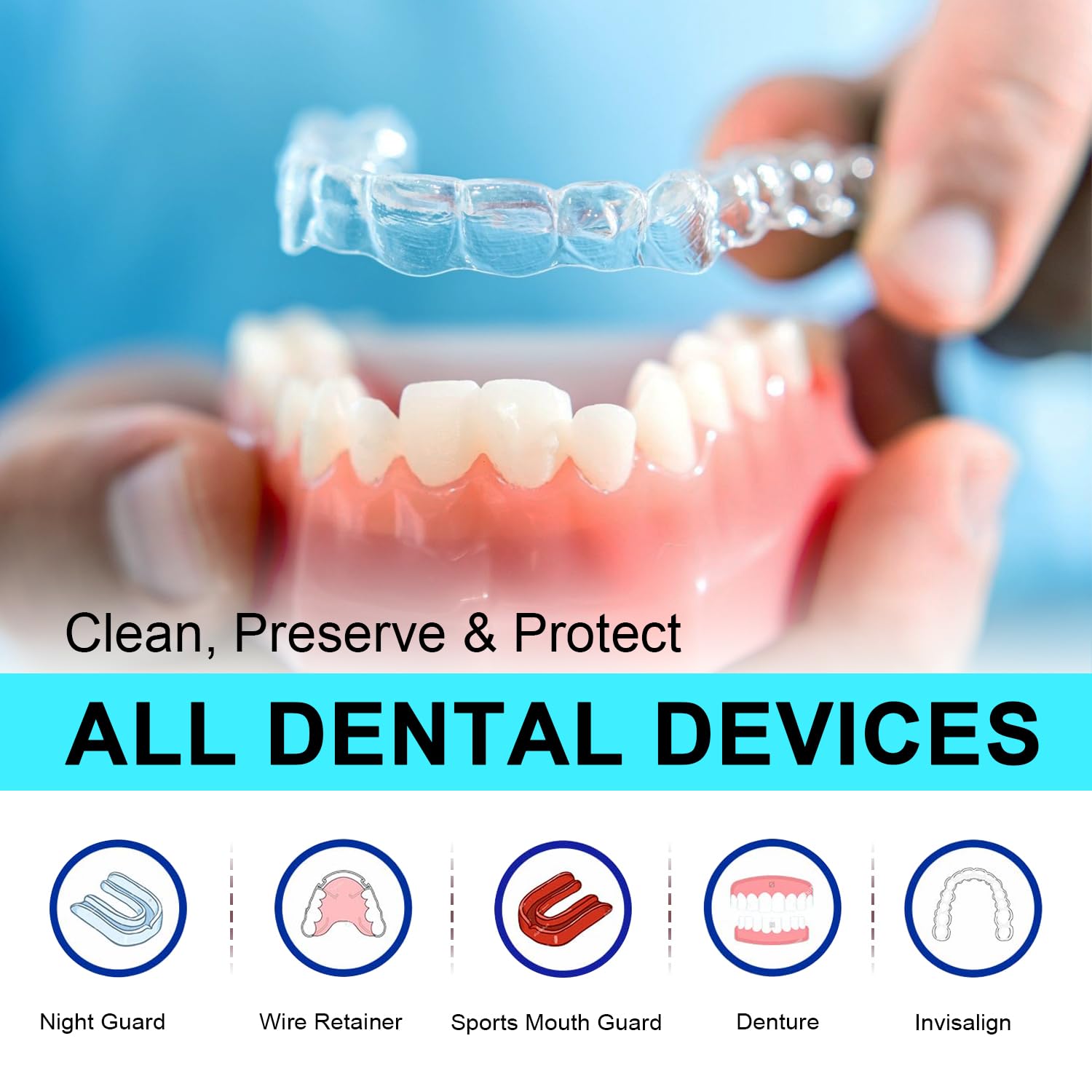 MySmile Retainer Cleaner with 120 Denture Cleaning Tablets, Quickly Remove Odors, Discoloration Stains & Plaque from Aligner, Mouth Guard, Night Guard and More Dental Appliances (Mint+Orange Flavor)