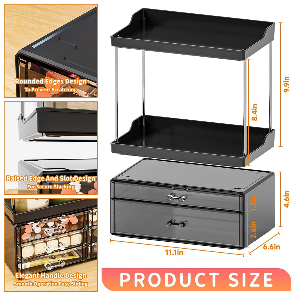 Yieach Acrylic Makeup Organizer Countertop,Large Skincare Organizer for Dresser Top,Plastic Bathroom Counter Organizers and Storage for Beauty,Cosmetic,Hair Products,Lotion and Perfume Organizer,Black