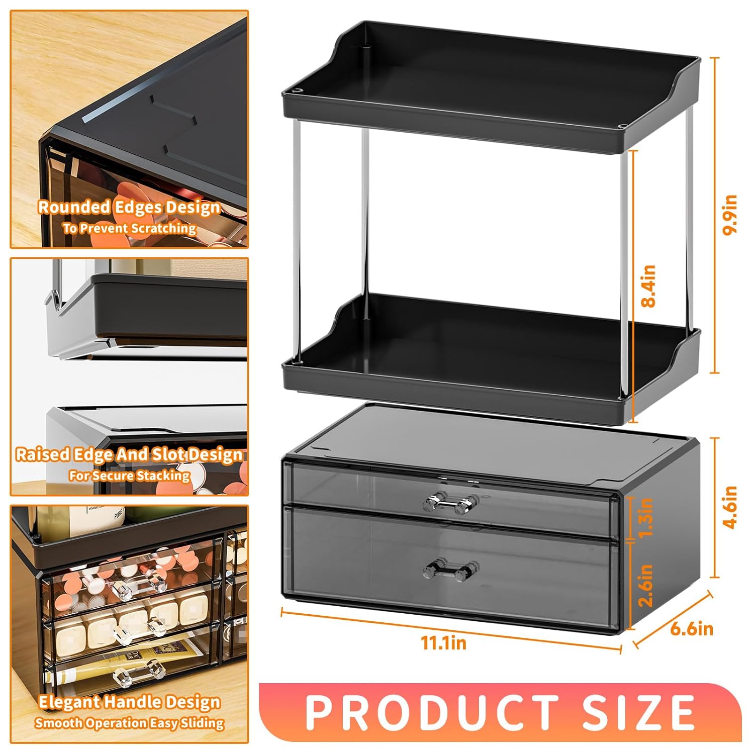 Yieach Acrylic Makeup Organizer Countertop,Large Skincare Organizer for Dresser Top,Plastic Bathroom Counter Organizers and Storage for Beauty,Cosmetic,Hair Products,Lotion and Perfume Organizer,Black