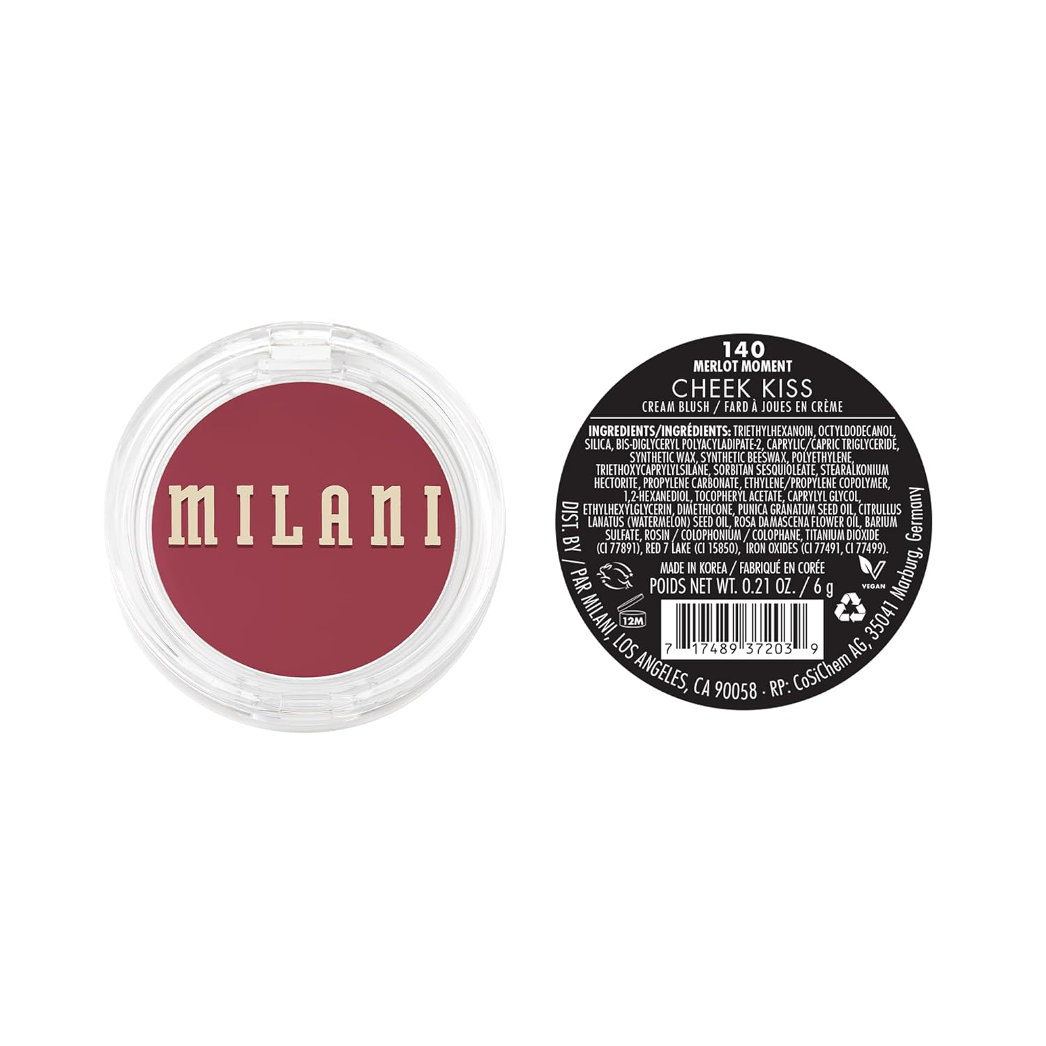 Milani Blush Makeup – Cheek Kiss Cream Blush for Cheeks, Buildable Cream-to-Gel Blusher & Lip Tint, Dewy Natural Color, Hydrating - Merlot Moment